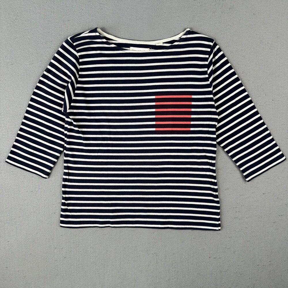 Chinti And Parker Striped Shirt Women’s XS White Blue 3/4 Sleeve Round Collar